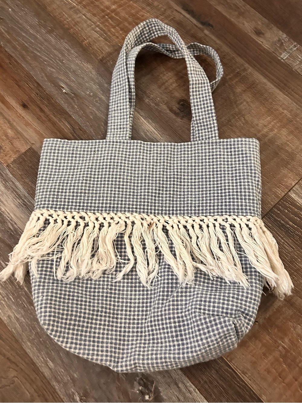 50%offw❤️ Unbranded Blue Gingham Pattern Fringe  Tote Cottage Core Boho 12x13